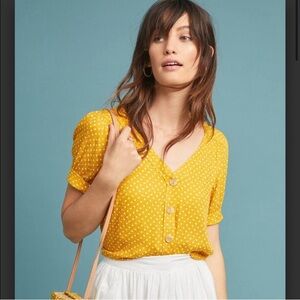Anthropologie Maeve Hansley Yellow Polka Dot Blouse